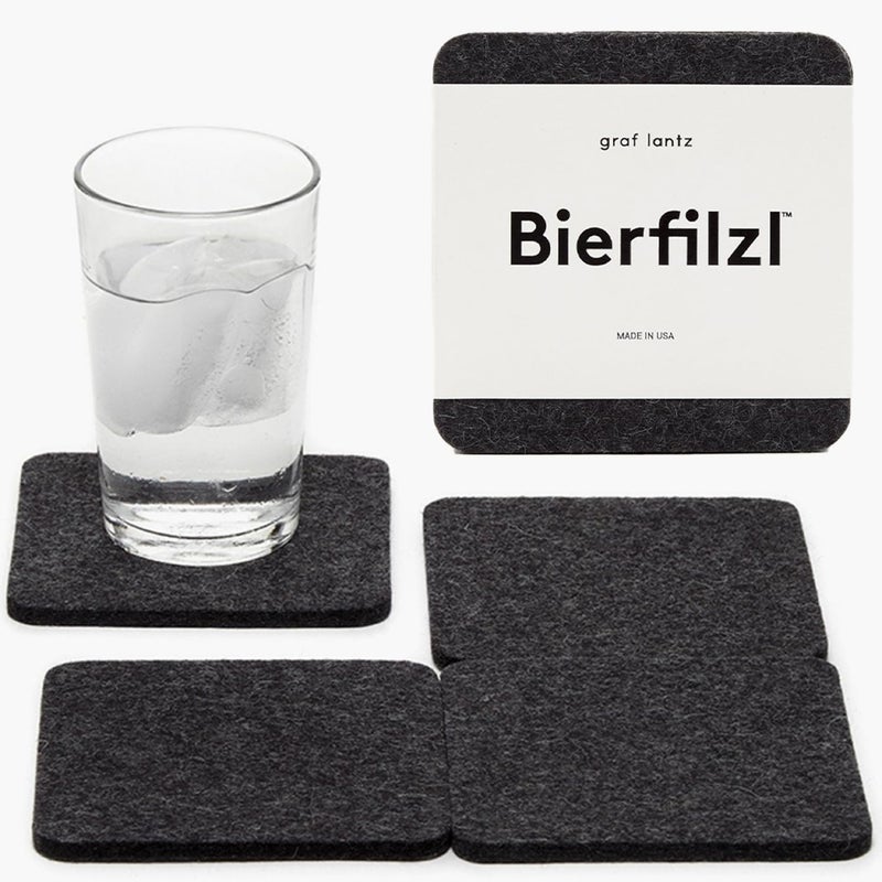 Graf Lantz - Bierfilzl Felt Coasters - Square - 100 ٪ Merino Wool - Wicking الرطوبة - مقاومة للحرارة - مستدامة - ديكور منزلي - هدية Housewarming - 4 كوستر مجموعة - 4 "" × 4 "" × 5 مم - الفحم - Image 1