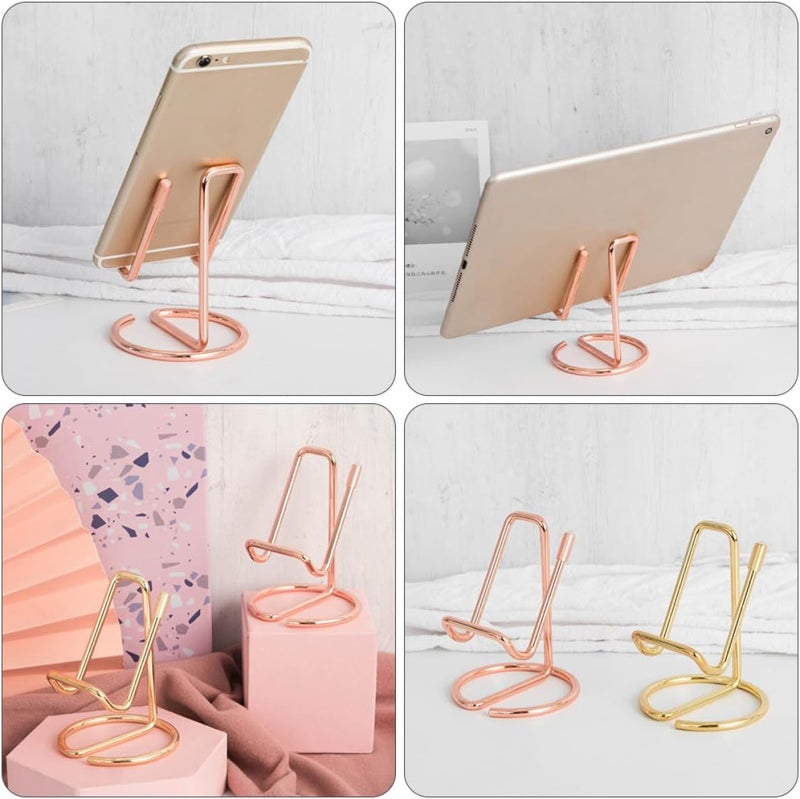 Zerodeko 2pcs Metal Phone Tablet Stand Holder for Desk, Simple Iron Cellphone Lifting Bracket Compatible with Phones and Tablets, Yellow and Pink Desktop Organizer for Office and Home - Image 4