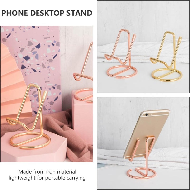 Zerodeko 2pcs Metal Phone Tablet Stand Holder for Desk, Simple Iron Cellphone Lifting Bracket Compatible with Phones and Tablets, Yellow and Pink Desktop Organizer for Office and Home - Image 3