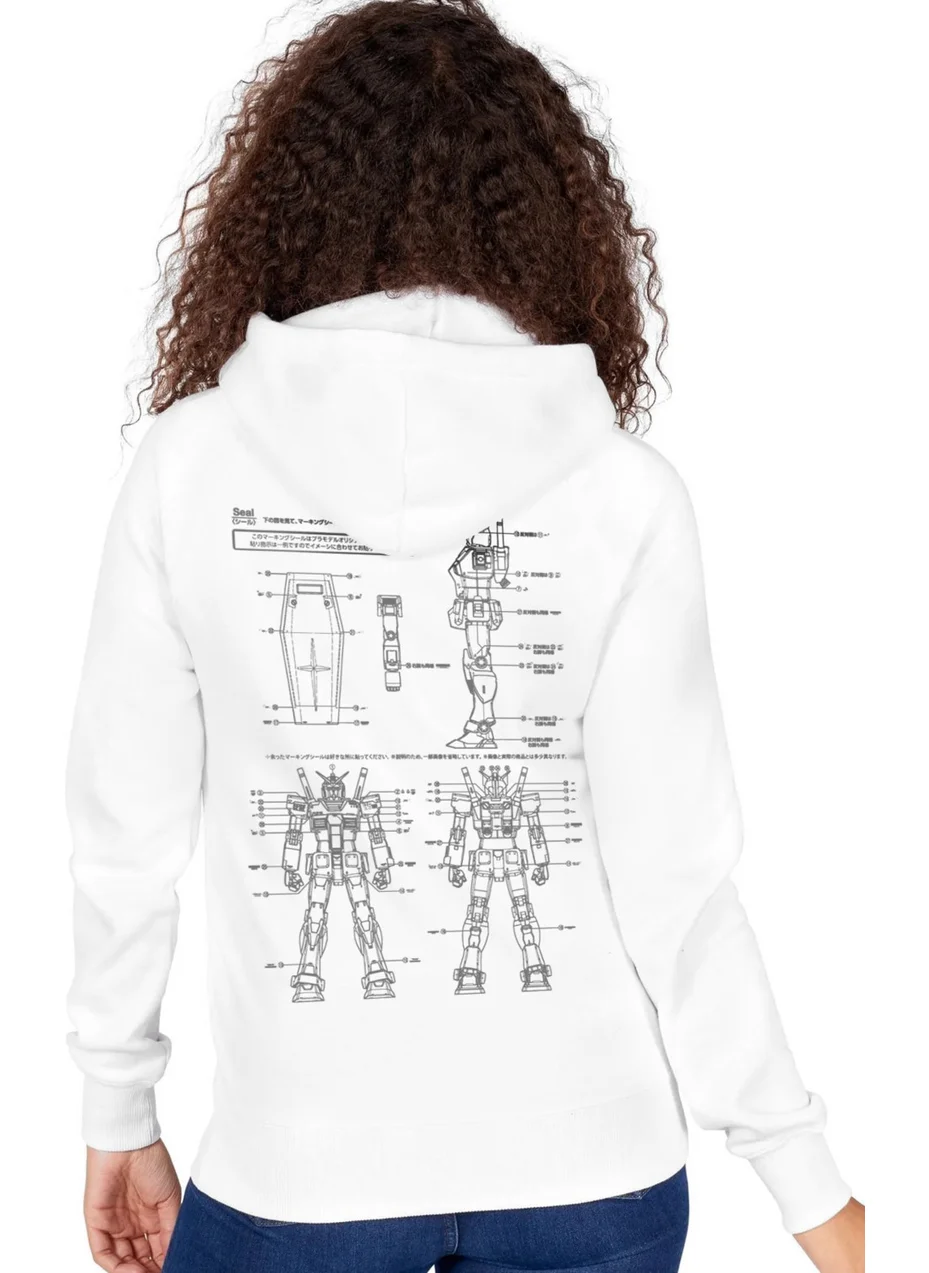 Rock&Roll Robotic White Hooded Front and Back Printed Women's Sweatshirt