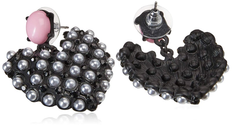 Betsey Johnson Faux Pearl Heart Drop Earrings - Image 2
