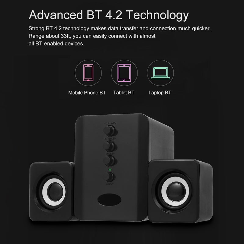مجموعة سماعات بلوتوث سلكية USB D-202 سماعات كمبيوتر مشغل موسيقى بصوت عميق صندوق صوت مُخفض للصوت للحواسيب المكتبية والحواسيب المحمولة والأجهزة اللوحية والهواتف الذكية - Image 5