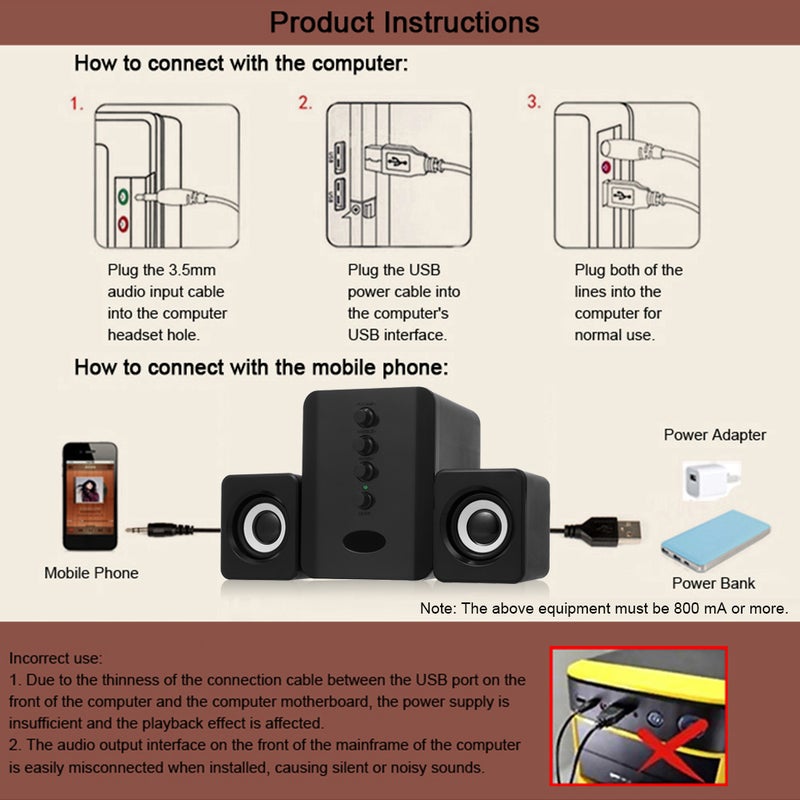 مجموعة سماعات بلوتوث سلكية USB D-202 سماعات كمبيوتر مشغل موسيقى بصوت عميق صندوق صوت مُخفض للصوت للحواسيب المكتبية والحواسيب المحمولة والأجهزة اللوحية والهواتف الذكية - Image 2