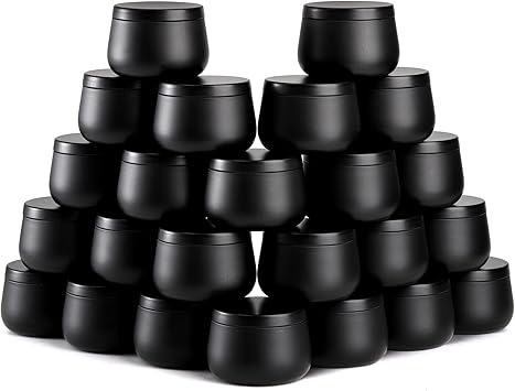 Lyellfe 24 Empty Tins 4 Oz Black with Lid Small Containers for Candle Making or Storing - Image 1