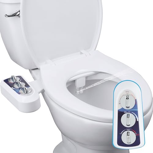 Hibbent Bidet Attachment for Toilet with Self Cleaning Dual Nozzle Hot and Cold Water Spray NonElectric Mechanical Toilet Seat Bidet for Rear or Female Washing Sanitizing Blue - Image 1