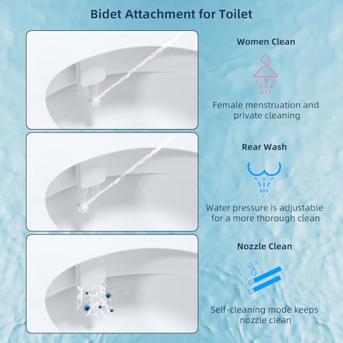 Hibbent Bidet Attachment for Toilet with Self Cleaning Dual Nozzle Hot and Cold Water Spray NonElectric Mechanical Toilet Seat Bidet for Rear or Female Washing Sanitizing Blue - Image 3