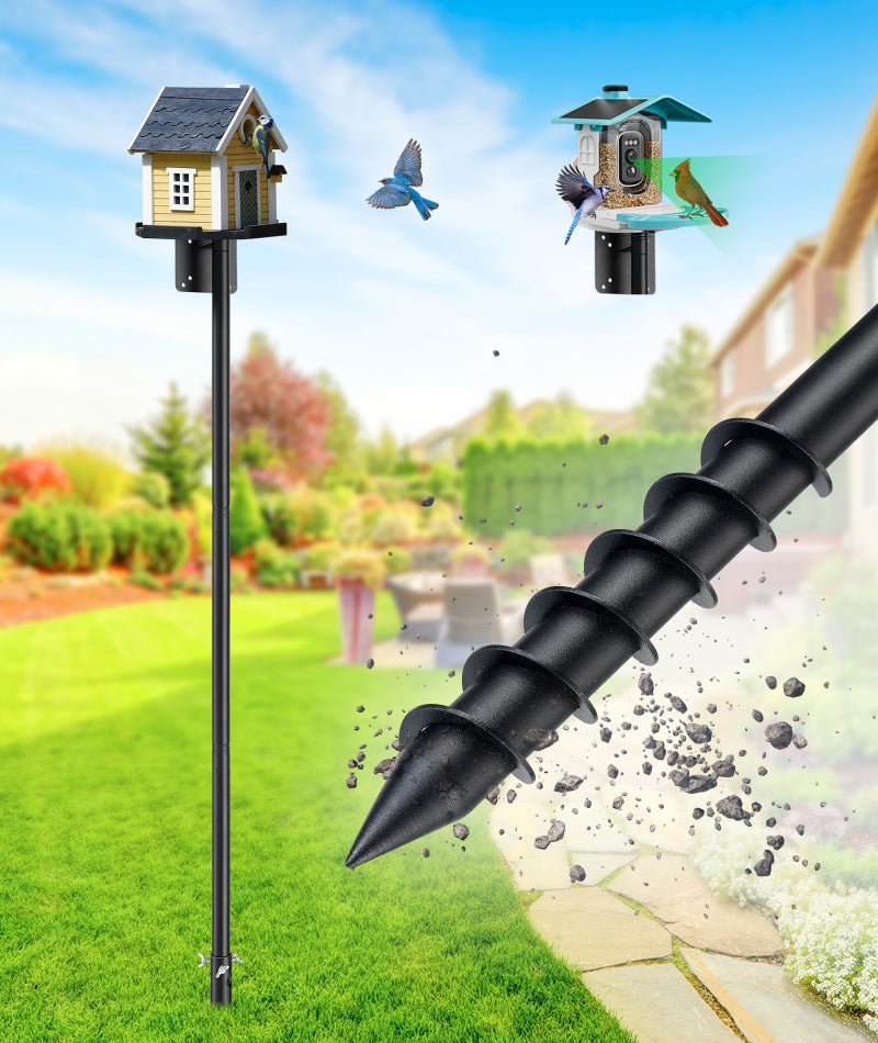 Keplrend Heavy Duty Bird Feeder Pole - 109 Inch Tall Adjustable Bird House Pole with Auger Base for Easy Install, 1 Inch Diameter Metal Mount Kit for Bluebird Houses, Hummingbird Feeders & Wildlife Watching - Image 1