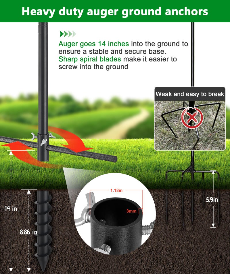 Keplrend Heavy Duty Bird Feeder Pole - 109 Inch Tall Adjustable Bird House Pole with Auger Base for Easy Install, 1 Inch Diameter Metal Mount Kit for Bluebird Houses, Hummingbird Feeders & Wildlife Watching - Image 2