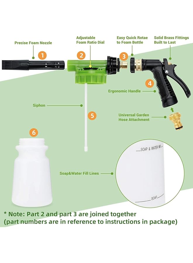 Excefore Car Wash Foam Gun, Soap Sprayer With 3/8" Brass Connector & Washing Mitts, Dual Filtration, 6 Levels Of Concentration, Quick Connect To Most Garden Hose Cannon For Hose, Adjustment Ratio Dial(Green) - Image 5