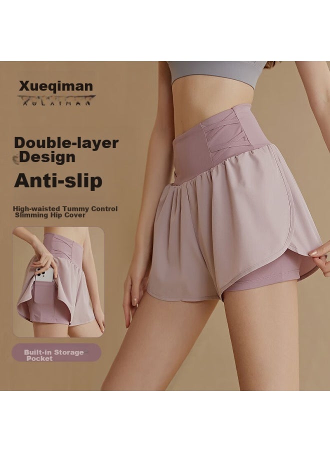 XUEXIMAN Xueximan Yoga Shorts For Women, Anti-exposure Breathable Quick-dry Shorts, Running Training High-waist Fitness Pilates Shorts, Summer Three-quarter Length  - Image 1