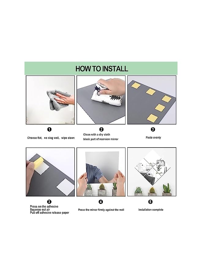 The Bros 4 قطع مرآة جدارية زجاجية بطول 30 * 30 سم - مرايا صالة رياضية منزلية للجدران الكبيرة - مرآة مثبتة على الحائط بدون إطار لمكتب المنزل وغرفة النوم وغرفة المعيشة والحمام وباب صالة الألعاب الرياضية - Image 4