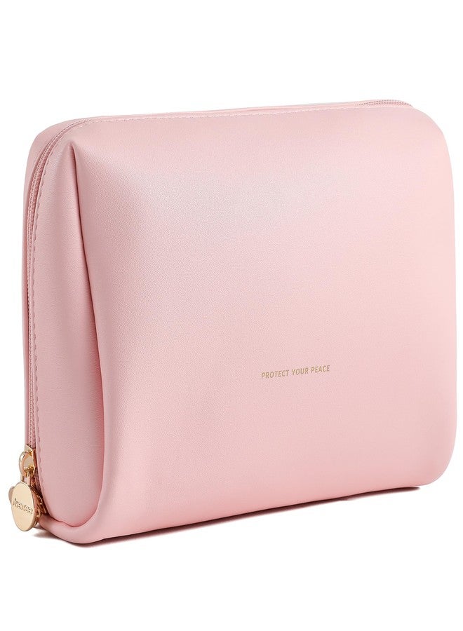 Aveniee Travel Makeup Bag, Large Toiletry Bag for Women, Vegan Leather Travel Pouches Case, Make Up Bag for Travel Essentials Brushes, Cosmetic Bag Purse Organizer with Divider and Gold Zippers-Pink - Image 1