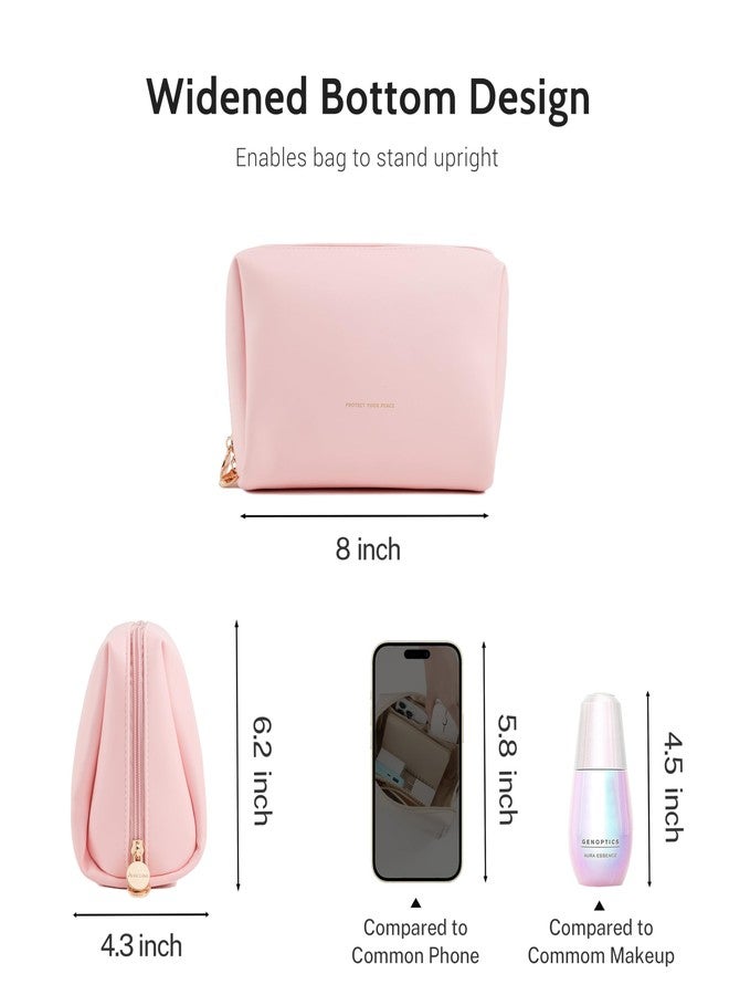Aveniee Travel Makeup Bag, Large Toiletry Bag for Women, Vegan Leather Travel Pouches Case, Make Up Bag for Travel Essentials Brushes, Cosmetic Bag Purse Organizer with Divider and Gold Zippers-Pink - Image 5