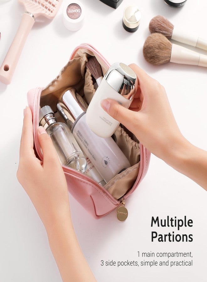 Aveniee Travel Makeup Bag, Large Toiletry Bag for Women, Vegan Leather Travel Pouches Case, Make Up Bag for Travel Essentials Brushes, Cosmetic Bag Purse Organizer with Divider and Gold Zippers-Pink - Image 2