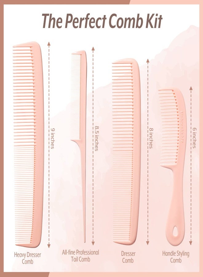 Mars Wellness 4 Piece Professional Comb Set Peach Pastel - USA MADE - Fine Pro Tail, Dresser Hair Comb Styling Comb - Premium Grade for Men and Women - Parting Teasing and Styling - Peach Pastel - Image 2