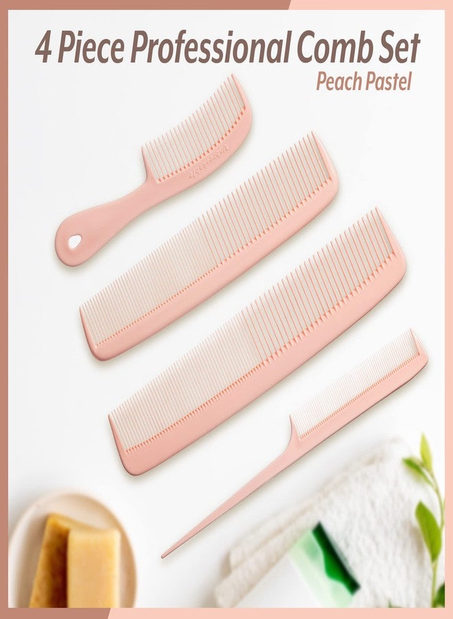 Mars Wellness 4 Piece Professional Comb Set Peach Pastel - USA MADE - Fine Pro Tail, Dresser Hair Comb Styling Comb - Premium Grade for Men and Women - Parting Teasing and Styling - Peach Pastel - Image 3