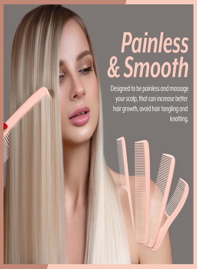 Mars Wellness 4 Piece Professional Comb Set Peach Pastel - USA MADE - Fine Pro Tail, Dresser Hair Comb Styling Comb - Premium Grade for Men and Women - Parting Teasing and Styling - Peach Pastel - Image 5