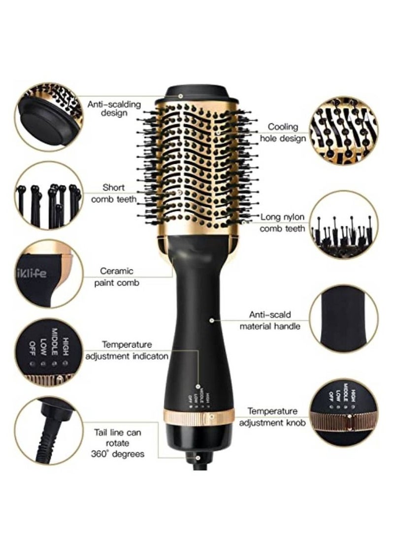 إنزو فرشاة مجفف شعر بخطوة واحدة لتصفيف الشعر والتحكم في تجعده فرشاة أيونية سالبة للهواء الساخن وطلاء سيراميك ذهبي - Image 4