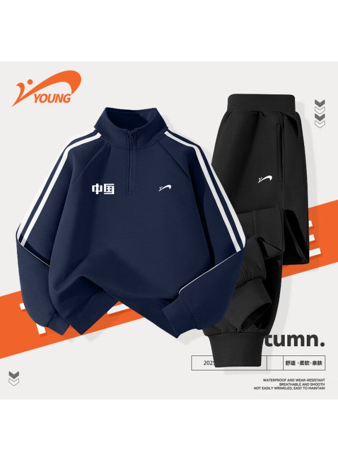 Noble bird Guirenniao Boys' Kids' Outfit National Trend New Children's Spring And Autumn Clothes Big Kids Autumn Two-piece Sweatshirt And Pants Set - Image 1