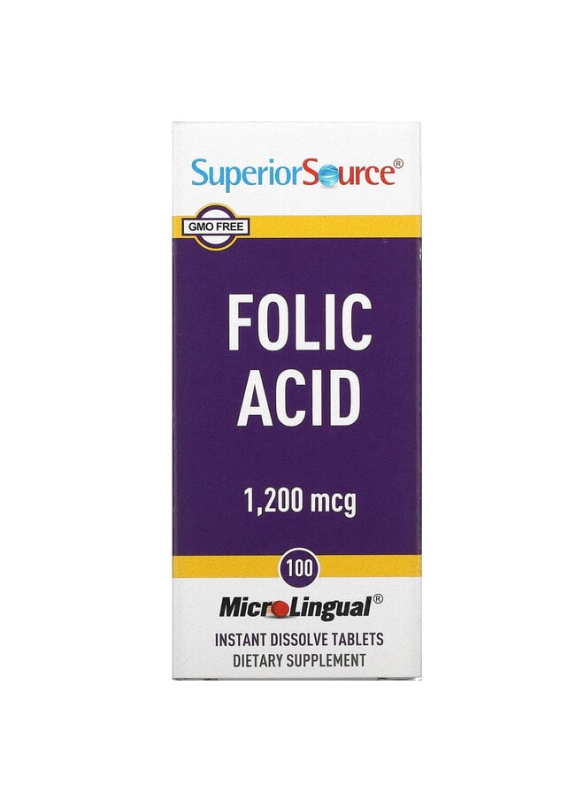 Superior Source Folic Acid, 1,200 mcg, 100 MicroLingual Instant Dissolve Tablets  - Image 1
