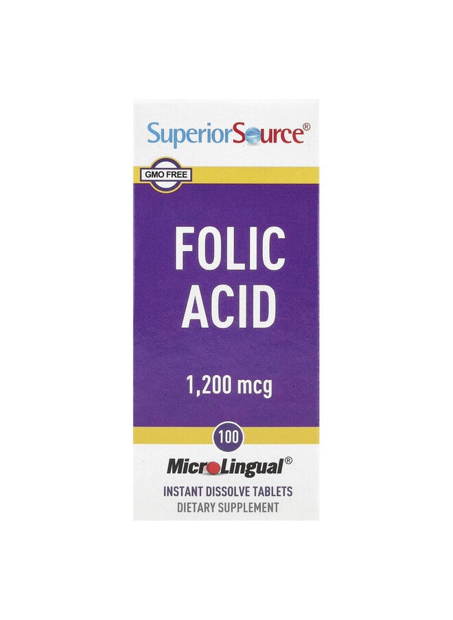 Superior Source Folic Acid, 1,200 mcg, 100 MicroLingual Instant Dissolve Tablets  - Image 2