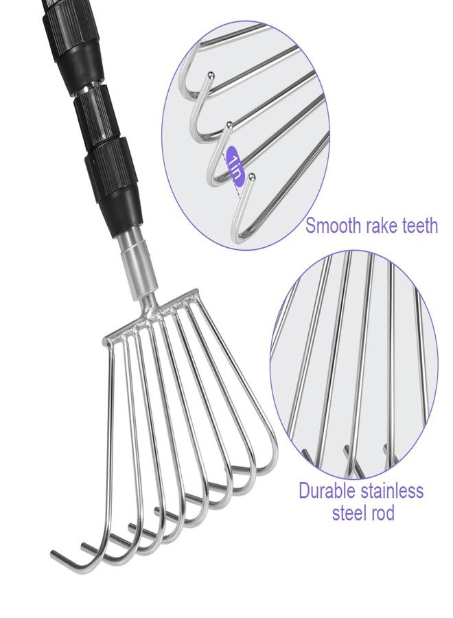 PAMISO Beach Sifter Sand Flea Rake, Stainless Steel 8-Tooth Clam Digging Claw Rake and 36” Long Telescoping Pole Sets with Scoops, Foldable Water Bucket - Image 3