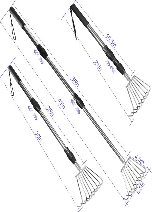 PAMISO Beach Sifter Sand Flea Rake, Stainless Steel 8-Tooth Clam Digging Claw Rake and 36” Long Telescoping Pole Sets with Scoops, Foldable Water Bucket - Image 2