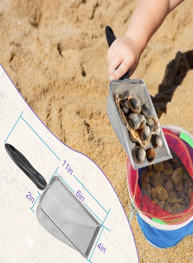 PAMISO Beach Sifter Sand Flea Rake, Stainless Steel 8-Tooth Clam Digging Claw Rake and 36” Long Telescoping Pole Sets with Scoops, Foldable Water Bucket - Image 5