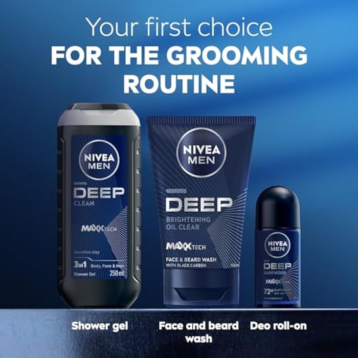 NIVEA MEN Face & Beard Wash Cleanser, DEEP Active Charcoal, 100ml - Image 5