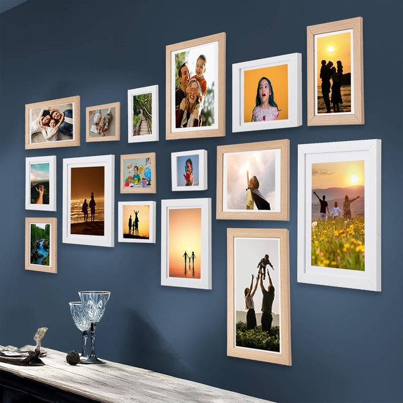 Dev Aastha Photo Frame Set of 16 Individual Wall Photo Frames/Wall Hanging For Home and Office Decoration Sizes (8 x 12, 8 x 10, 5 x 7, 4 x 6) (Beige and White) - Image 1
