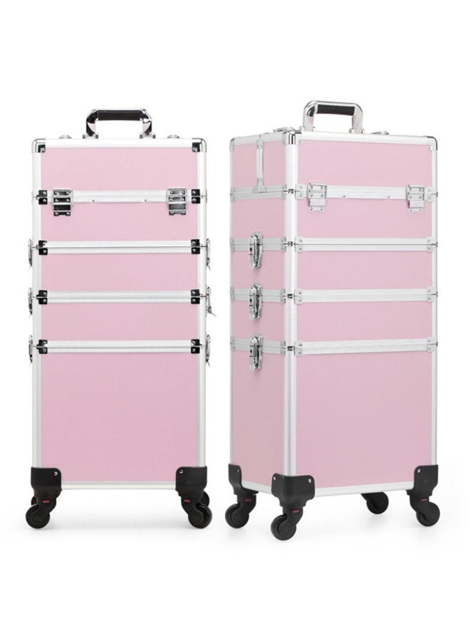 Professional Trolley Makeup Case, Large Capacity Rolling Makeup Organizer Case for Cosmetics MakeUp Brushes, Portable Makeup Train Case for Hair, Beauty & Makup Artists (Pink, 4 Layer)  - Image 1