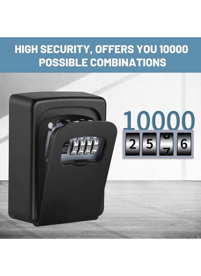AMMIY - AMMIY Key Lock Box Wall Mounted4 Digit Combination Weatherproof Lockbox For Outside House5 Keys Large Capacity LockboxKey Safe Security Storage Lock Box With Resettable Code Black - Image 1