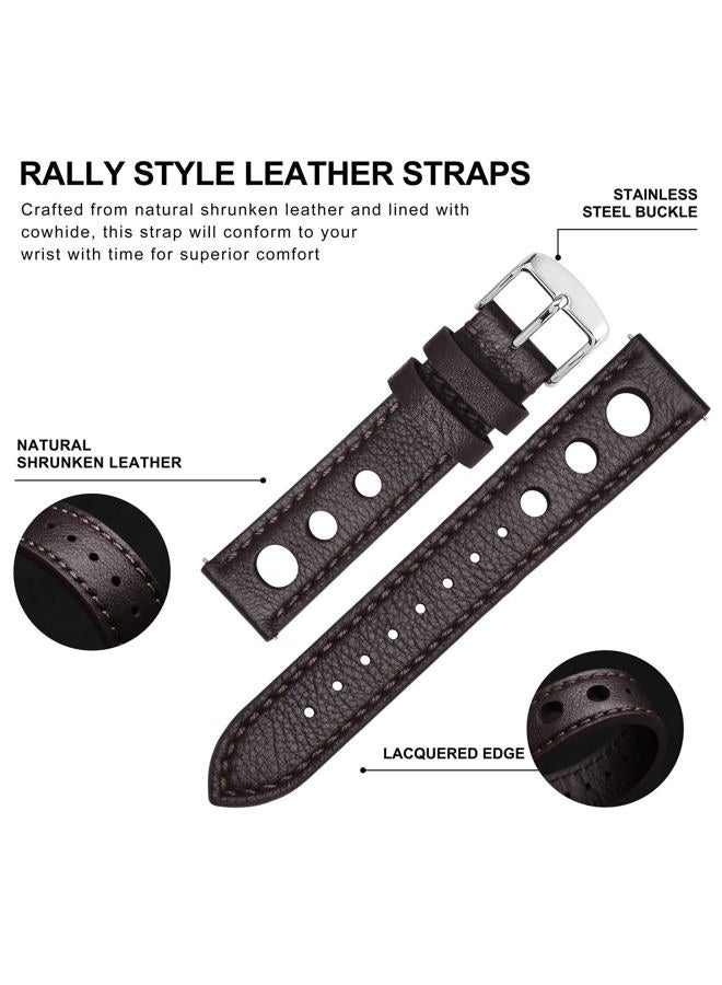 BISONSTRAP Rally Watch Bands, Shrunken Leather Watch Straps for Men, 20mm, Black Coffee with Silver Buckle - Image 4