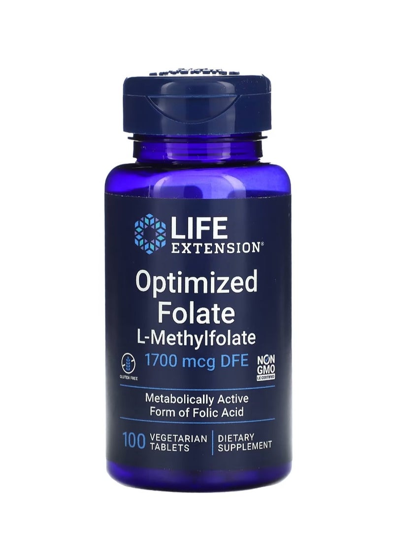 Life Extension Optimized Folate 1700 mcg DFE 100 Vegetarian Tablets - Image 1
