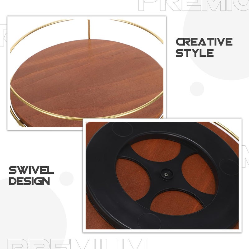 Rotating Spice Rack Organizer Wood Turntable With Gold Finish For Kitchen Countertop Storage - Image 4