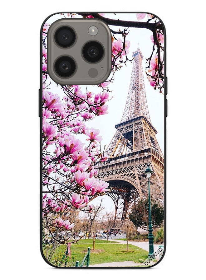 Covernex غطاء واقي لجهاز آبل آيفون 15 برو ماكس زهور وبرج إيفل - Image 1