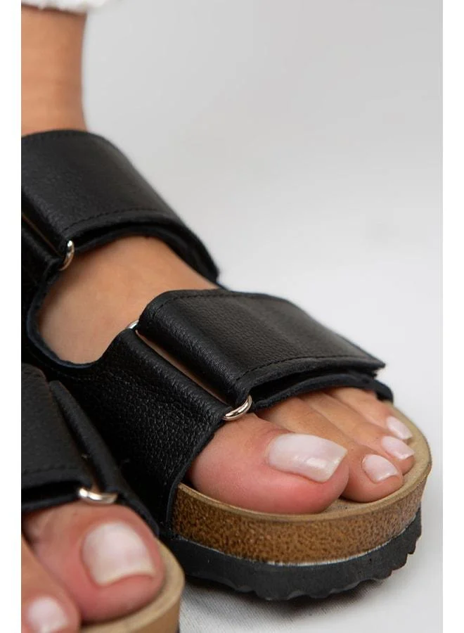 Manijero  Vina Women's Genuine Leather Double strap Black Leather Slippers. for Women | Best Price UAE