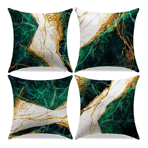 LDJRSY Green and Gold Throw Pillow Covers Set of 4-18x18 Inch Emerald Green and Gold Decorative Pillows for Home Decor Sofa, Couch, Bedroom, Living Room Decor Pillow Cases - Image 1