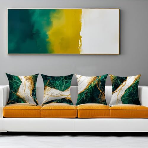 LDJRSY Green and Gold Throw Pillow Covers Set of 4-18x18 Inch Emerald Green and Gold Decorative Pillows for Home Decor Sofa, Couch, Bedroom, Living Room Decor Pillow Cases - Image 4