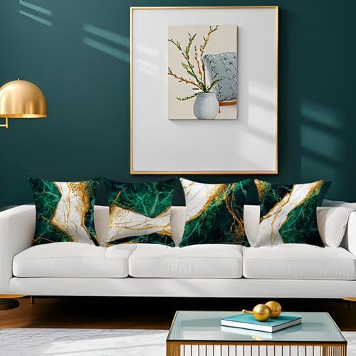 LDJRSY Green and Gold Throw Pillow Covers Set of 4-18x18 Inch Emerald Green and Gold Decorative Pillows for Home Decor Sofa, Couch, Bedroom, Living Room Decor Pillow Cases - Image 3