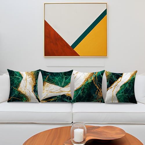 LDJRSY Green and Gold Throw Pillow Covers Set of 4-18x18 Inch Emerald Green and Gold Decorative Pillows for Home Decor Sofa, Couch, Bedroom, Living Room Decor Pillow Cases - Image 2