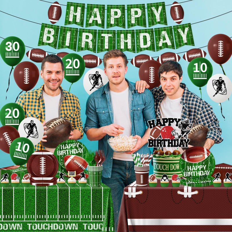 Dydamud Football Birthday Party Decorations Include Paper Plates Napkins Cup Cake Topper Banner Balloon Touchdown Tablecloth Football Decorations for Game Day Tailgate Party, Serve 24 - Image 5