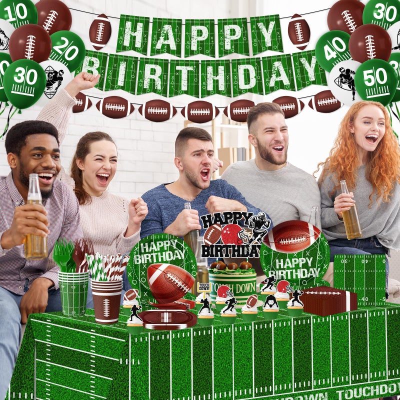 Dydamud Football Birthday Party Decorations Include Paper Plates Napkins Cup Cake Topper Banner Balloon Touchdown Tablecloth Football Decorations for Game Day Tailgate Party, Serve 24 - Image 4