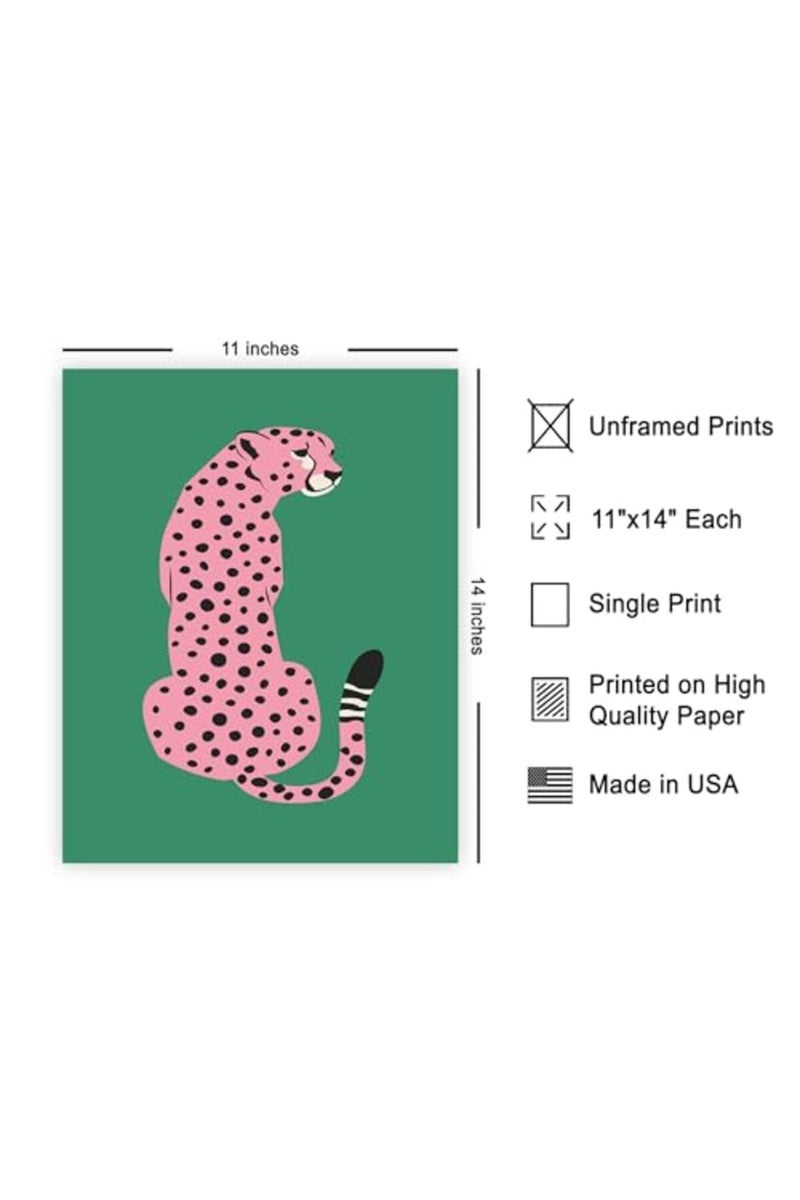 Poster Master Cheetah Poster - Pink Cheetah Print - Leopard Art - Pop Art - Gift for Men, Women & Animal Lover - Minimal Decor for Bedroom, Living Room, Kid's Room or Nursery - 11x14 UNFRAMED Wall Art - Image 2