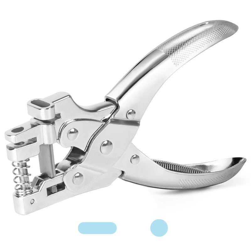 CAETOUNG 2 in 1 Badge Slot Hole Punch for ID Cards Heavy Duty Hand Punch Metal Hole Puncher for PVC Material Business Cards Paper and Cardstock 5mm Round Hole 13mm X 3mm Slot Hole Silver