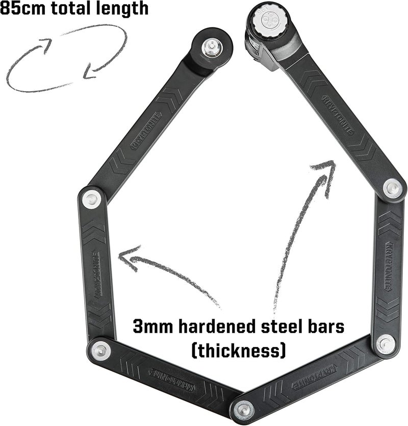 Kryptonite Keeper 585 Folding Combo Bike Lock, Compact High Security Anti-Theft Foldable Bicycle Lock with 4-Digit Resettable Combination and Mount for E-Bikes Scooter Road Mountain Bikes, 85cm(33 in) - Image 3