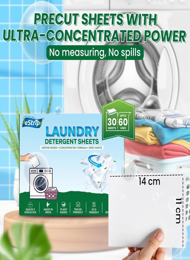 eStrip Laundry Detergent Sheets - 30 Sheets for 60 Washes | Plant-Based, Biodegradable & Eco-Friendly | Enzyme Based Formula | 1 Sheet = 2 Washes | Removes Tough Stains | Easy, Mess-Free Cleaning - Image 3