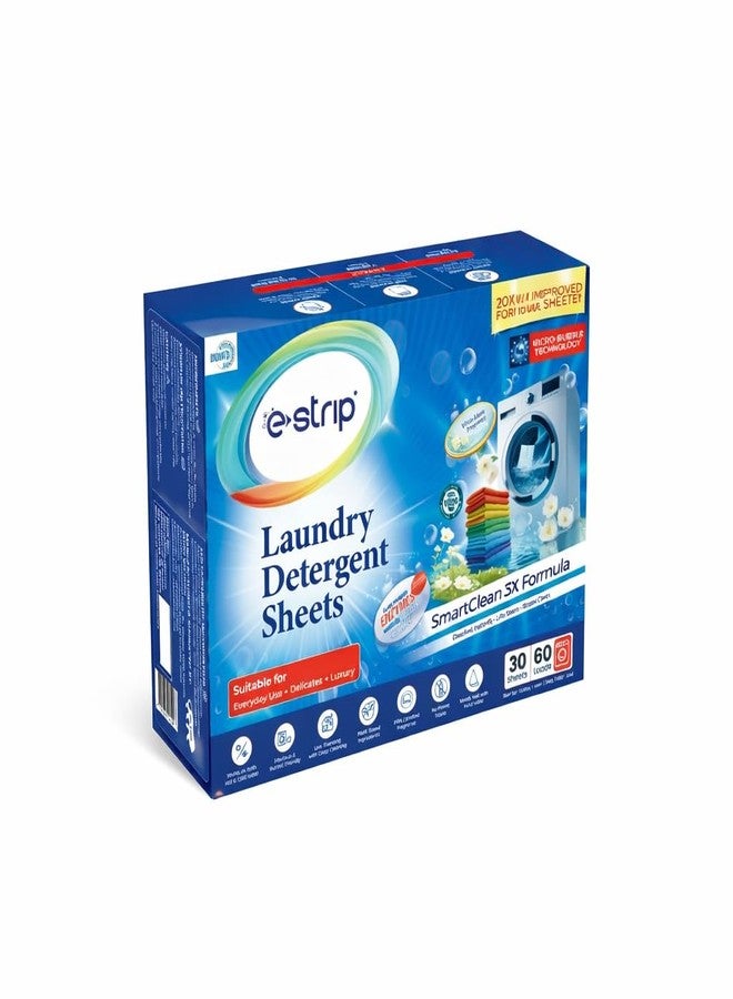 eStrip Laundry Detergent Sheets - 30 Sheets for 60 Washes | Plant-Based, Biodegradable & Eco-Friendly | Enzyme Based Formula | 1 Sheet = 2 Washes | Removes Tough Stains | Easy, Mess-Free Cleaning - Image 1