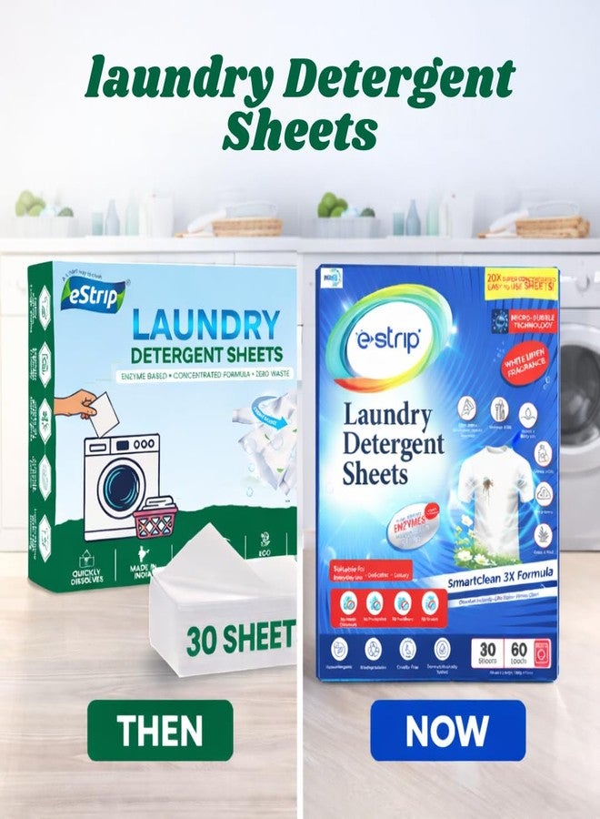 eStrip Laundry Detergent Sheets - 30 Sheets for 60 Washes | Plant-Based, Biodegradable & Eco-Friendly | Enzyme Based Formula | 1 Sheet = 2 Washes | Removes Tough Stains | Easy, Mess-Free Cleaning - Image 2