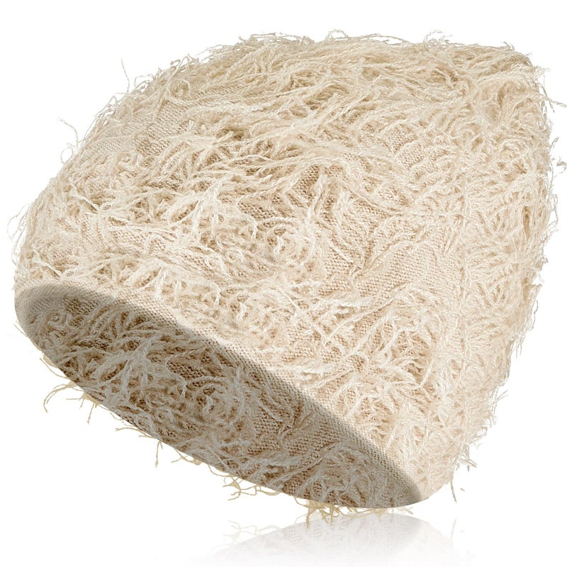 Chuarry Distressed Knitted Beanie Fuzzy Winter Hats Thick Warm Y2k Beanie Snow Knit Cap Skull for Women Men(Assorted Apricot,Regular Style) - Image 1
